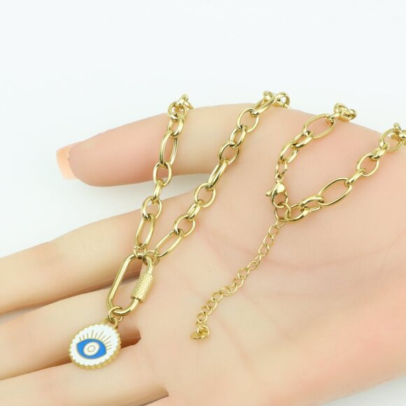 Chunky Gold Link Necklace with Eye Charm – Bold Yellow Jewelry, XPNL0368 - Picture 3 of 12